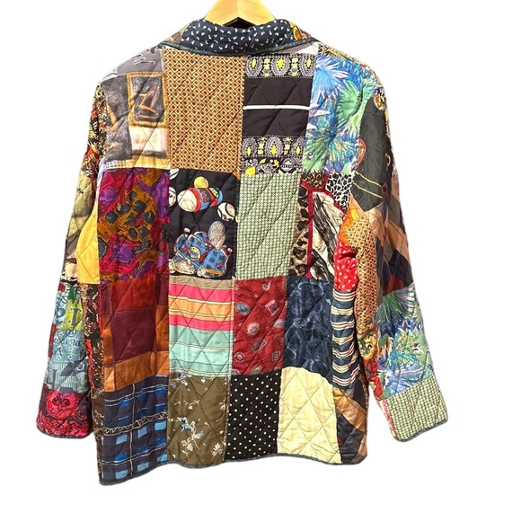 Stunning Volup Vintage 220 Hickory Reversible Patchwork Quilted Silk Jacket XL - Picture 2 of 16